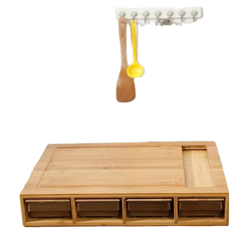 Multifunctional Bamboo Cutting Board with Detachable Storage Containers - Kitchen Organizer for Vegetables, Fruits & Ingredients