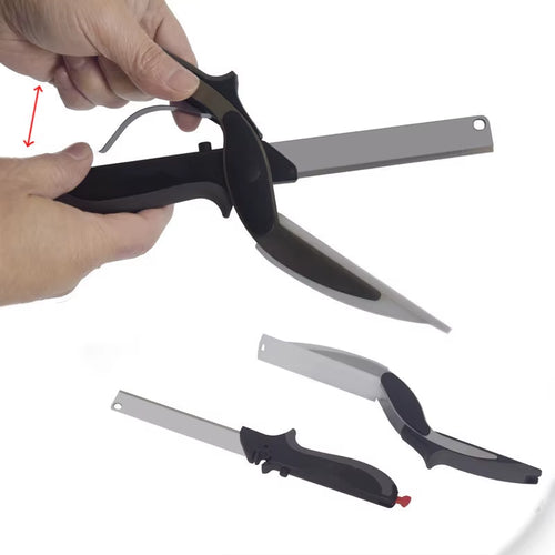 Clever Multipurpose Stainless Steel Kitchen Scissors Food Cutter & Knife with Cutting Board for Slicing Fruit & Vegetables