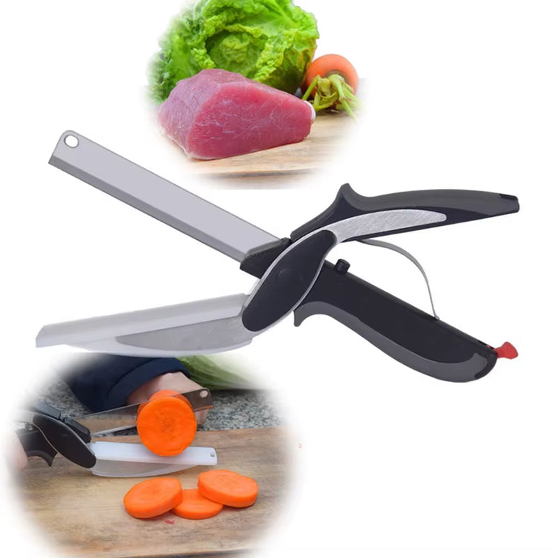 Clever Multipurpose Stainless Steel Kitchen Scissors Food Cutter & Knife with Cutting Board for Slicing Fruit & Vegetables