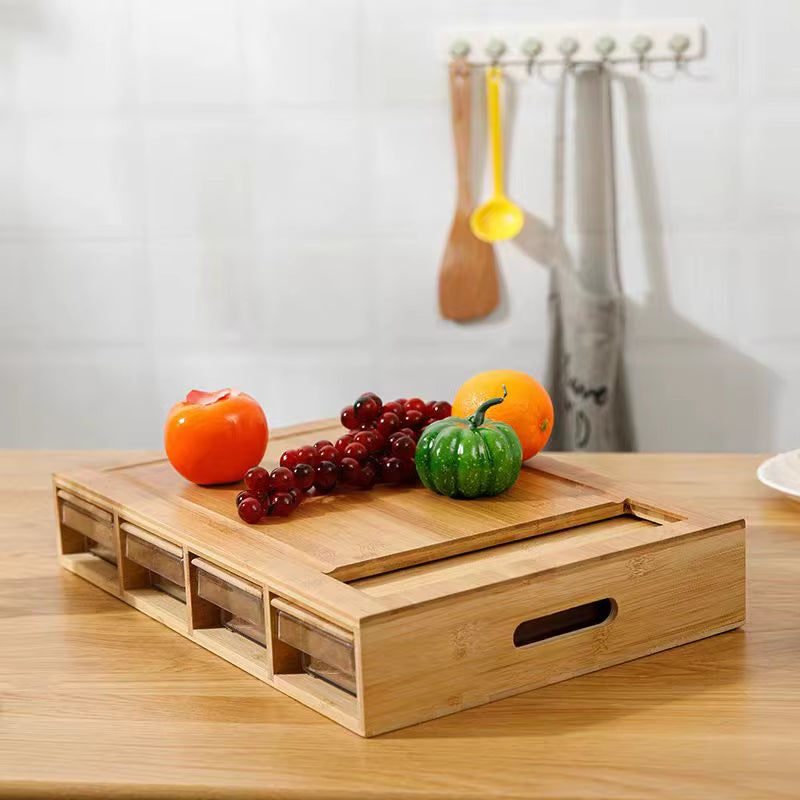 Multifunctional Bamboo Cutting Board with Detachable Storage Containers - Kitchen Organizer for Vegetables, Fruits & Ingredients