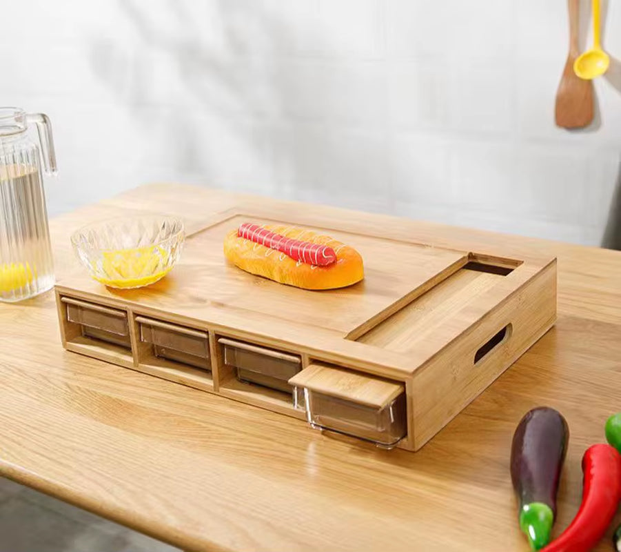 Multifunctional Bamboo Cutting Board with Detachable Storage Containers - Kitchen Organizer for Vegetables, Fruits & Ingredients